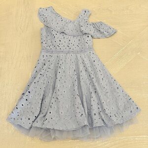 Knitworks One-Shoulder Lace Kids Dress in Light Blue